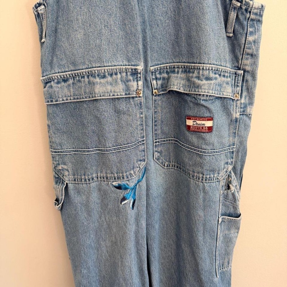 VINTAGE ROUTE 66 FLORAL DENIM OVERALLS - Picture 6 of 7